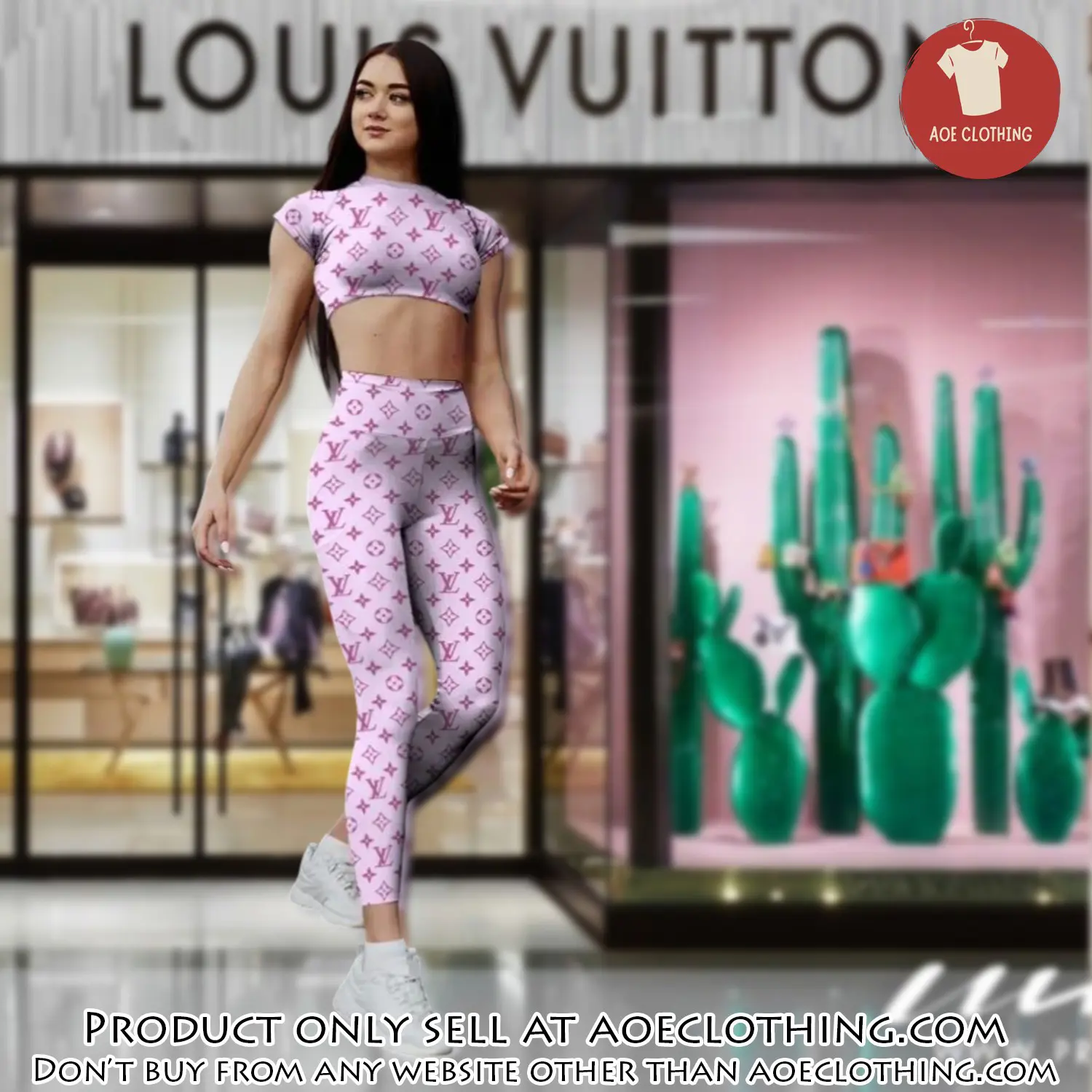 Pink louis vuitton sportwear combo luxury brand crop top tshirt and legging for women ctl1015 aoe2156656